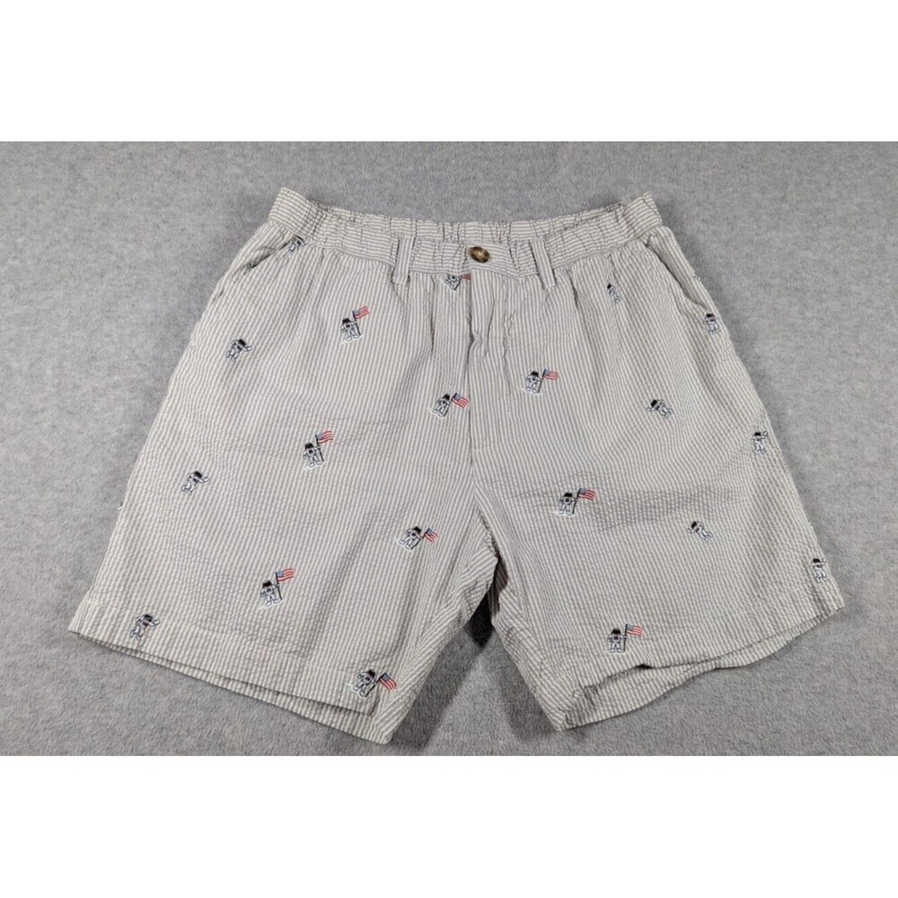 chubbies Seersucker Embroidered Flag Shorts in White and Navy